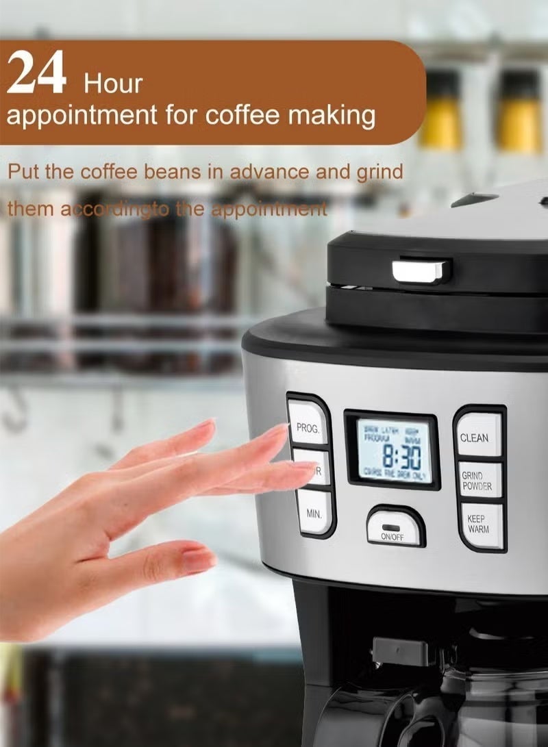 سوكاني ماكينة صنع القهوة/ماكينة القهوة، بقدرة 1086 وات، إبريق زجاجي سعة 15 كوبًا/1.8 لتر، قابلة للبرمجة لمدة 24 ساعة مع آلية إيقاف التنقيط، شاشة LCD SK-506E باللون الأسود - Image 3